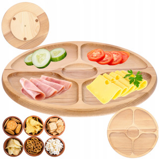 Mwood Rotating Board 4 Compartments 33.5 Cm For Serving Cheese Snacks Solid